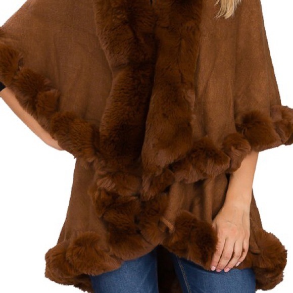 NEW COLOR! Luxurious WINTER Brown Plush Faux Fur Double Layer Cape - Picture 7 of 8